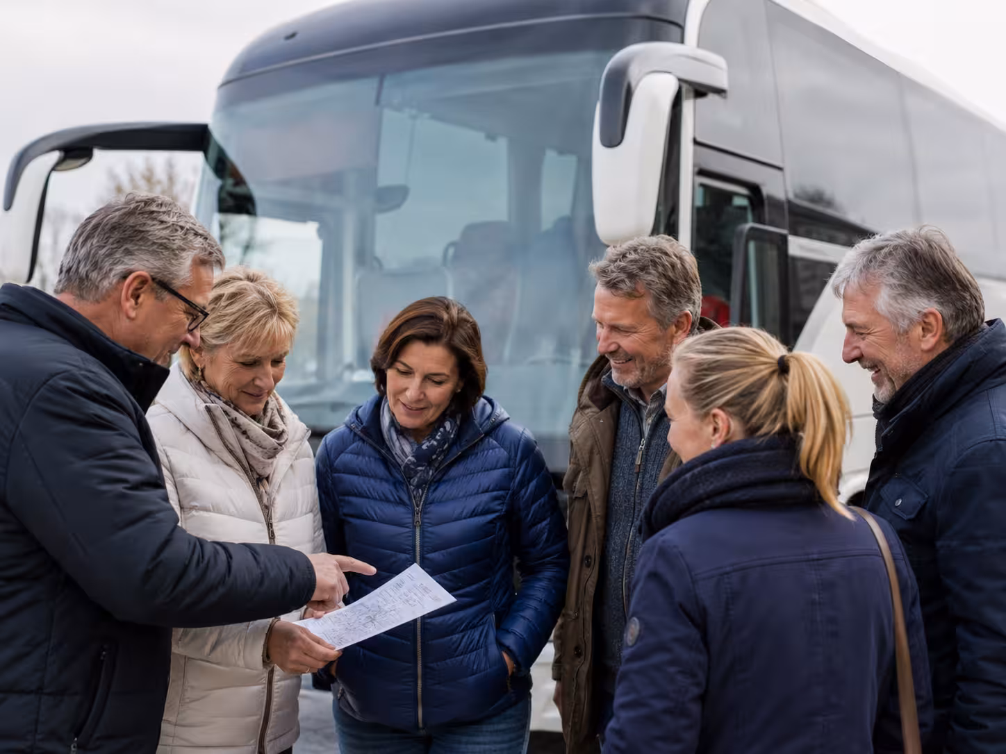 Busunternehmen mit Krimispiel, rätselnde Gäste im Team